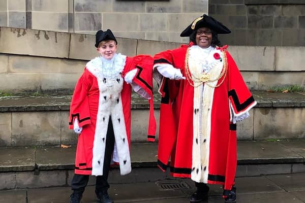 Leeds Children's Mayor Samuel Hill, a year six pupil at Carr Manor Community School, with Coun Eileen Taylor, Leeds City Council mayor