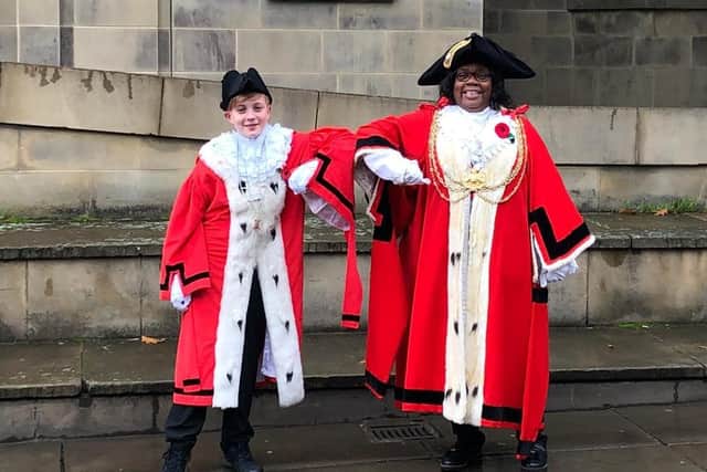 Leeds Children's Mayor Samuel Hill, a year six pupil at Carr Manor Community School, with Coun Eileen Taylor, Leeds City Council mayor