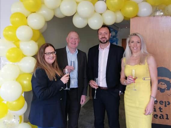 Helen Mercer-Jones with Claire Lowcock, ERE Commercial Director,
Tim Morgan, ERE CEO and Co-Founder, and Chris Stone, ERE Lettings Director,
at the new ERE Property Leeds office this week.
