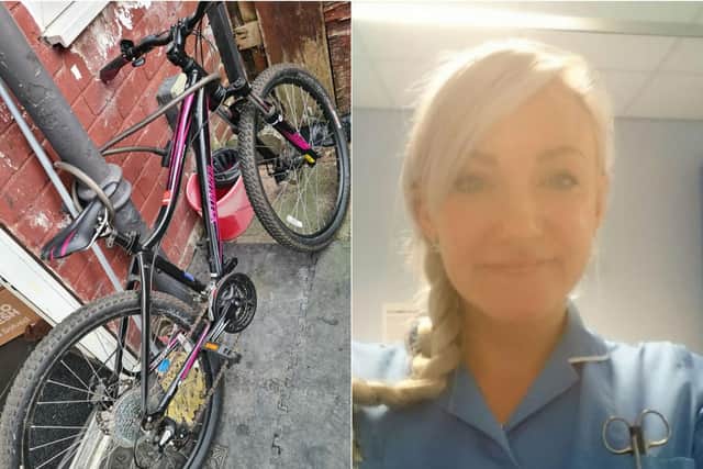 Sara Evans and her stolen bike.