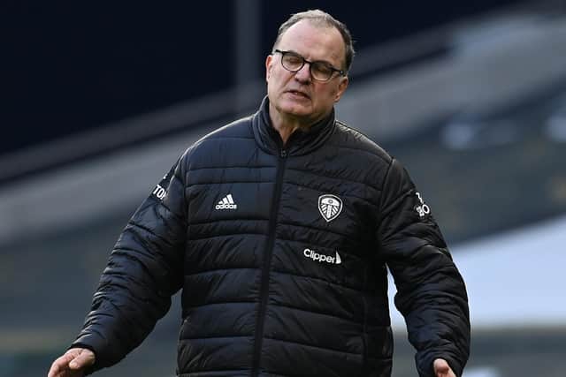 Leeds United head coach Marco Bielsa reacts on the sidelines. Picture: Andy Rain/Getty Images.