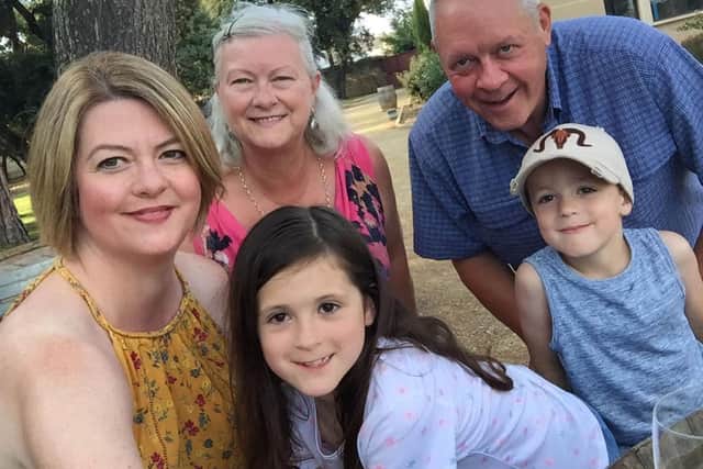 Kathryn de Prudhoe (left), pictured with family including her father Tony Clay (back right)