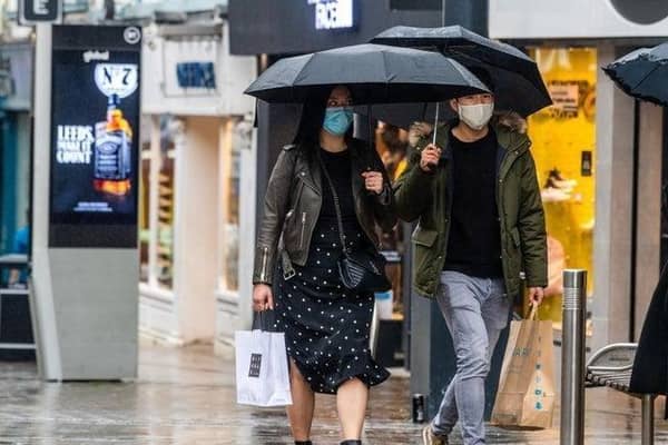 Shoppers out in rainy Leeds