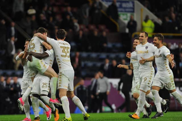 FAMILIAR FACES: Leeds United mob Stuart Dallas after his winning spot kick at Burnley of September 2017 in which Luke Ayling, Gaetano Berardi, Mateusz Klich, Gjanni Alioski and Pablo Hernandez all finished the game. Photo by Nathan Stirk/Getty Images.