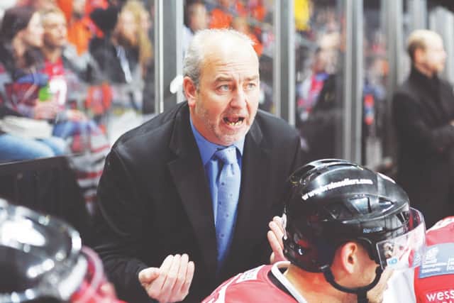 LISTEN UP: Dave Whistle, pictured on the Cardiff Devils' bench in March 2014. Picture courtesy of Richard Murray/Cardiff Devils.