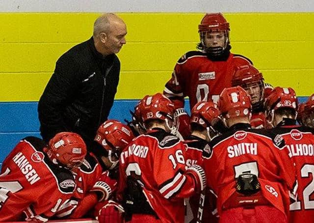 LEADING ROLE: Dave Whistle, pictured with youngsters at the Okanagan Hockley Academy in Penticton, British Columbia, is determined to grow the Leeds ice hockey franchise. Picture courtesy of OHA.