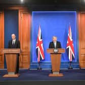 Boris Johnson, Patrick Vallance and Chris Witty at an earlier press conference.