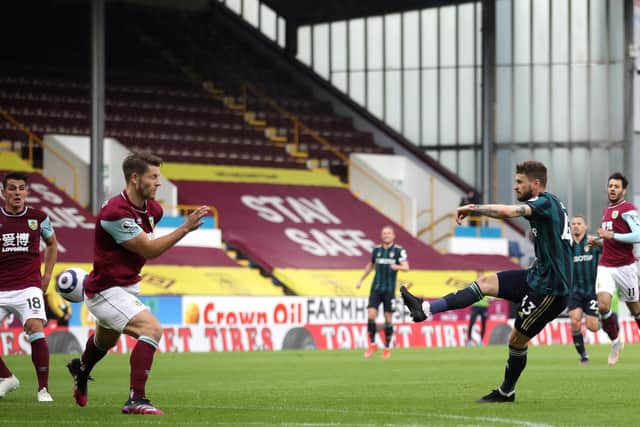 CLASSY STRIKE: Leeds United's Polish international midfielder Mateusz Klich fires the Whites in front in Saturday's 4-0 victory at Burnley. Photo by Carl Recine - Pool/Getty Images.