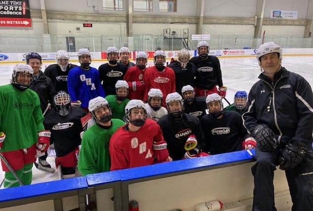 NURTURING: Dave Whistle, far right, has spent the past few years working at the Okanagan Hockey Academy in Penticton, British Columbia. Picture courtesy of OHA.
