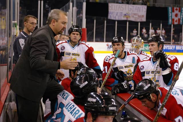 BIGN NAMES: Dave Whistle instructs his Belfast Giants team at the Odyssey Arena back in November 2002. Picture: Michael Cooper/Getty Images