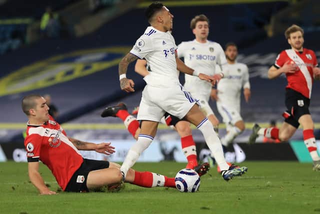 SAINTS BOOST: Oriol Romeu, left, has not featured for Southampton since injuring his ankle in February's 3-0 defeat against Leeds United at Elland Road, above. Photo by Mike Egerton - Pool/Getty Images.