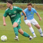 Sam Akeroyd, of Beeston St Anthonys, turns Hunslet's Killian Mabey. Picture: Steve Riding.