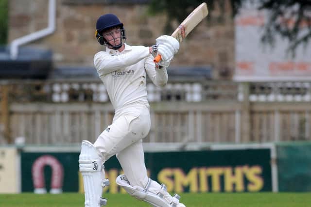 Collingham's teenage wicketkeeper/batsman Daniel Kilby who scored 50 from 45 balls with 6 fours and 3 sixes to help his side get the revised total of 115 off 28 overs after North Leeds made 151. Picture: Steve Riding.