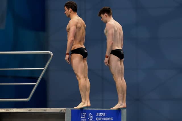Daley and Lee of Great Britain competing in the Mens Synchronised 10m Platform Final during the LEN European Aquatics Championships Diving at Duna Arena in Budapest, Hungary (Picture: Andre Weening/BSR Agency/Getty Images)