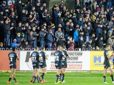 Tigers players applaud their fans after Monday's loss to Hull KR. Picture by Allan McKenzie/SWpix.com