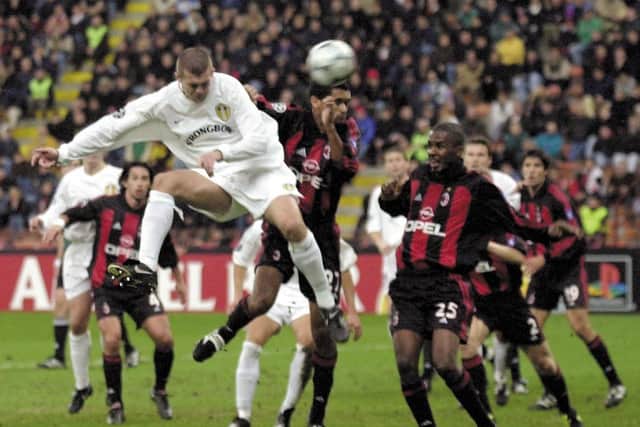 'THAT' GOAL: Dom Matteo heads Leeds United in front against AC Milan at the San Siro in the Champions League clash of November 2000. Picture by John Giles/PA Wire.