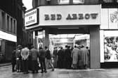 England fans gather round a television set in the window of a Leeds shop to watch the World Cup in 1966.