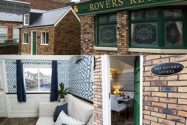 'The Rovers' Annexe' has been unveiled on the set of Coronation Street, as it lists on Airbnb, giving fans a once-in-a-lifetime experience to stay in the self-contained pop-up house on the cobbles (photo: PA).