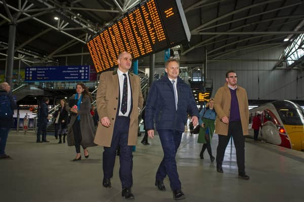 Transport Secretary Grant Shapps at Leeds Station.