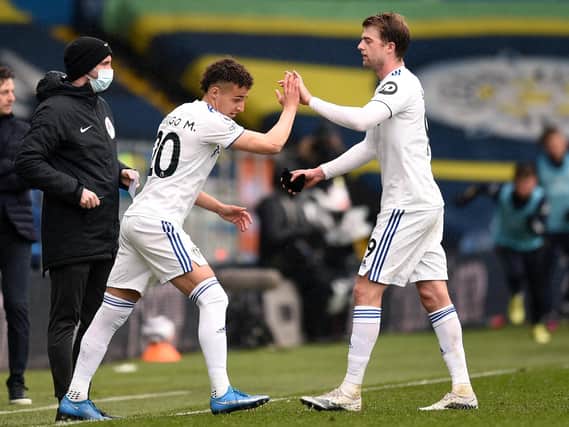 Leeds United's Patrick Bamford is replaced by Rodrigo at Elland Road. Pic: Getty