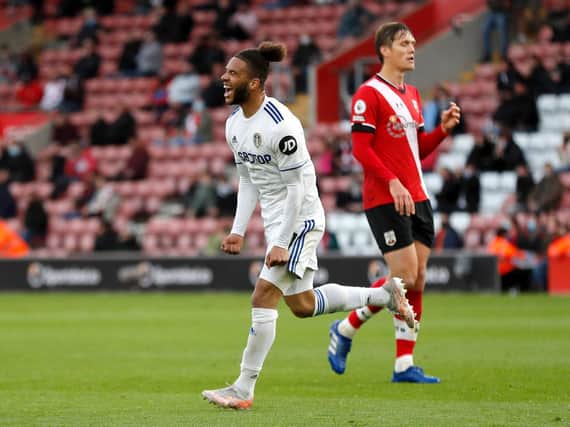 Leeds United forward Tyler Roberts celebrates at Southampton. Pic: Getty