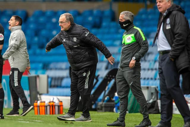 Marcelo Bielsa on the sidelines against West Bromwich Albion yesterday. Picture Bruce Rollinson.