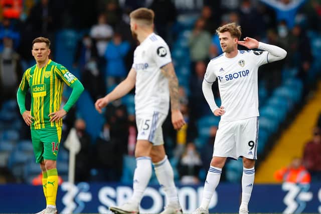HONEST ASSESSMENT: From West Brom defender Conor Townsend, left, pictured as Leeds United striker Patrick Bamford celebrates scoring from the penalty spot. Photo by Lynne Cameron - Pool/Getty Images.