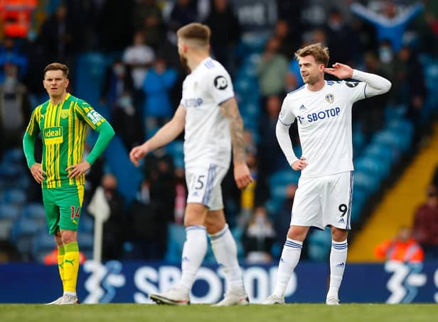 HONEST ASSESSMENT: From West Brom defender Conor Townsend, left, pictured as Leeds United striker Patrick Bamford celebrates scoring from the penalty spot. Photo by Lynne Cameron - Pool/Getty Images.