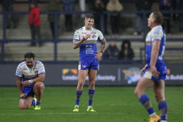 Leeds Rhinos' players show their frustration after their defeat to Hull. Picture: Richard Sellers/PA Wire.