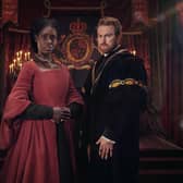 Jodie Turner-Smith as Anne Boleyn, Mark Stanley as Henry VIII. PA Photo/ViacomCBS Networks International.