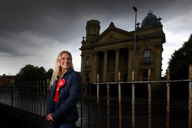 Labour candidate Kim Leadbeater, the sister of murdered MP Jo Cox, on the campaign trail in Heckmondwike, West Yorkshire, ahead of the the Batley and Spen by-election. Pic: Simon Hulme