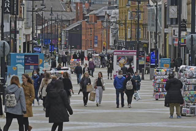 Shoppers pictured on Briggate on Saturday. Picture: Steve Riding
