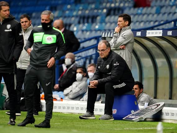 Leeds United head coach Marcelo Bielsa watches on at Elland Road. Pic: Getty