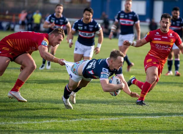 Olly Ashall-Bott scored on his Trinity debut, against Catalans. Picture by Bruce Rollinson.