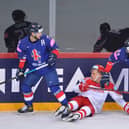 TAKE THAT: GB's Rob Dowd, left and Josh Tetlow, right, keep Denmark's Julian Jakobsen occupied. Picture: Dean Woolley.