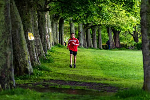 Alex Lewis in training at Woodhouse Moor ahead of his fundraising challenge. Picture: James Hardisty