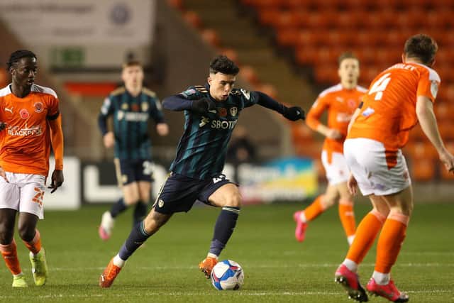 Leeds United's Sam Greenwood in action against Blackpool in the EFL Trophy. Pic: Getty