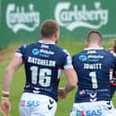 BACK ON TRACK: Wakefield Trinity's Jacob Miller celebrates his try with Max Jowitt and James Batchelor during the win over Hull KR. Picture courtesy of Dean Williams