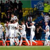Leeds United celebrate at Elland Road on the final day of the Premier League season. Pic: Getty