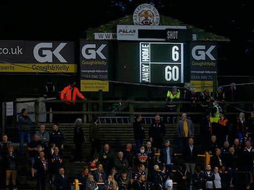 The scoreboard tells the story at the end of Tigers' derby drubbing by Rhinos. Picture by Ed Sykes/SWpix.com.