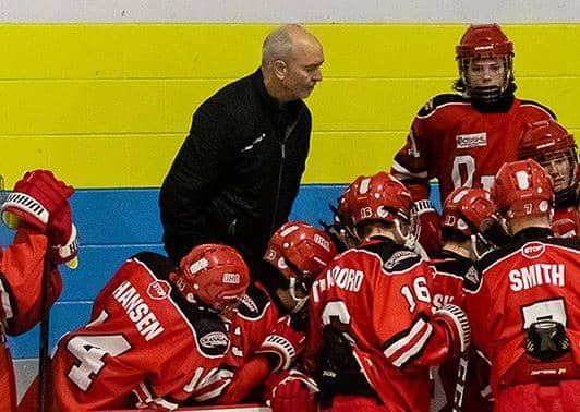 Dave Whistle, coaching youngsters at the Okanagan Hockey Academy. Picture courtesy of OHA.