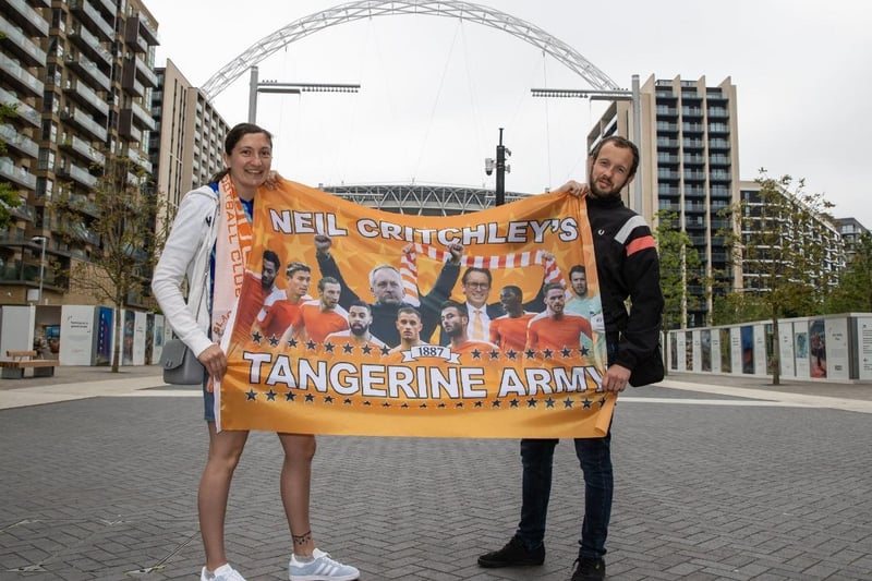 Blackpool fans enjoy the sunshine at Wembley before the match