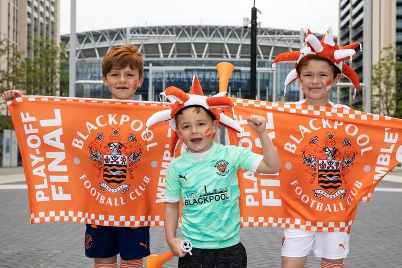 Blackpool fans enjoy the sunshine at Wembley before the match