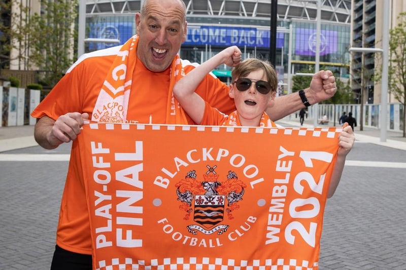 Blackpool fans enjoy the sunshine at Wembley before the match