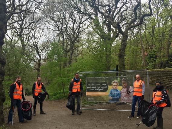Members of the council's sustainable energy and air quality teams undertake a litter pick at Woodhouse Ridge