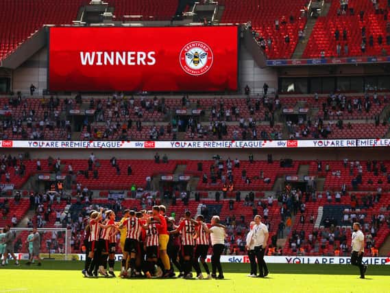 Brentford celebrate at Wembley. Pic: Getty