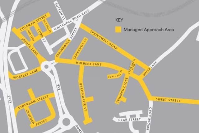 A map of the Managed Approach zone in Holbeck