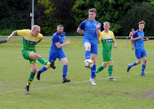 Callum Barrow opens the scoring for Premier leaders and prime Supreme candidates Middleton in the 4-2 win at Ealandians. Picture: Steve Riding.