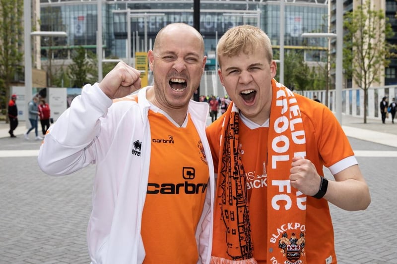 Blackpool fans enjoy the sunshine at Wembley before the match