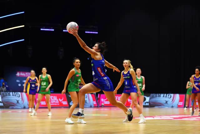 Leeds Rhinos' Amelia Hall was back in action against Loughborough after missing the previous two games. Picture: Jan Kruger/Getty Images for Vitality Netball Superleague.